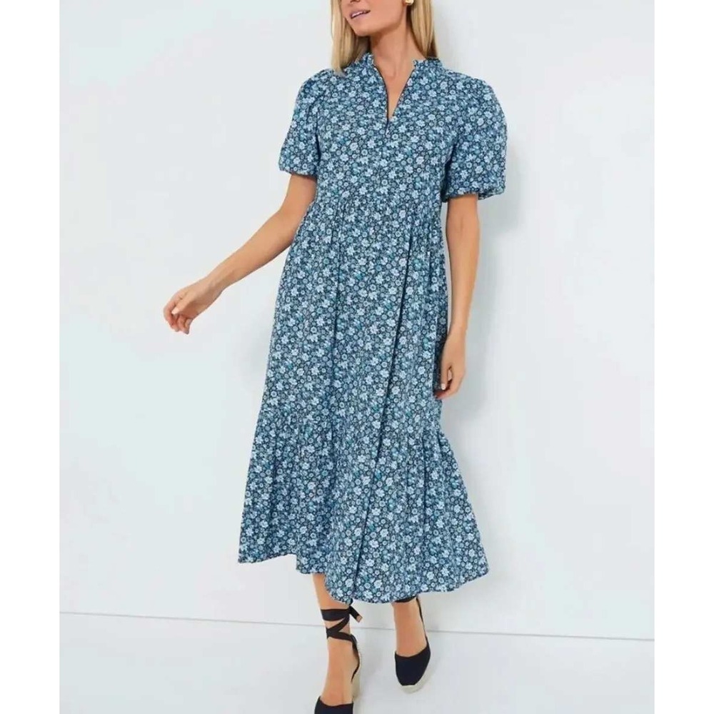 Tuckernuck Hyacinth House Zip Front Bluebells Midi Dress Calico‎ Floral NWT XXS